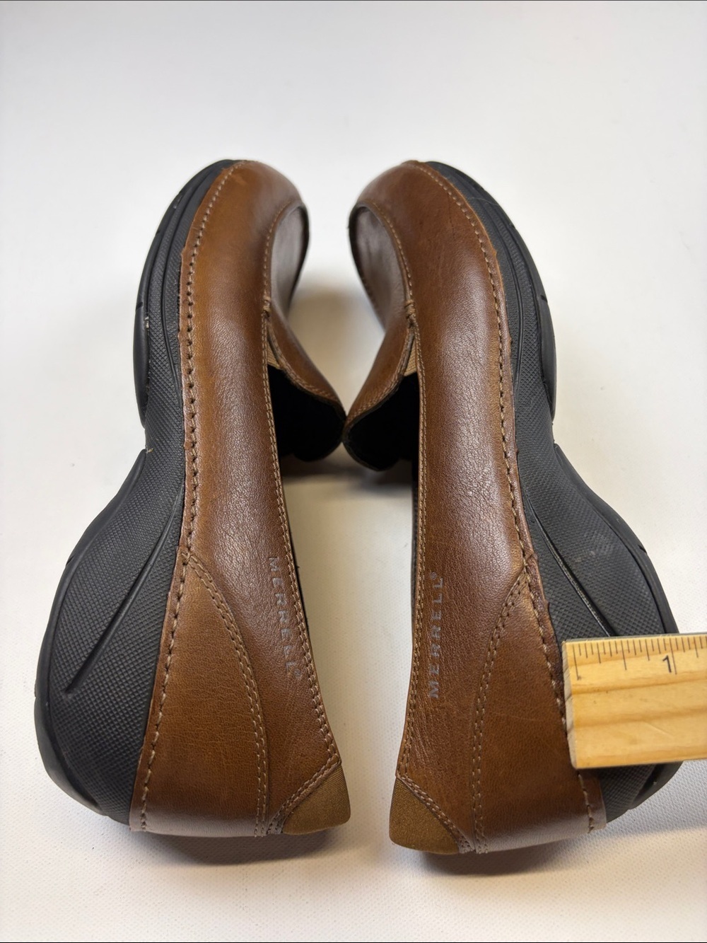 MERRELL SADDLE BROWN LEATHER SLIP ON LOAFERS ORTHOLITE WOMENS SIZE 9.5 - Picture 8 of 8